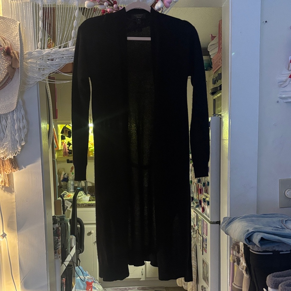 NWOT Charter Club Black Cashmere Split Hem Long Cardigan